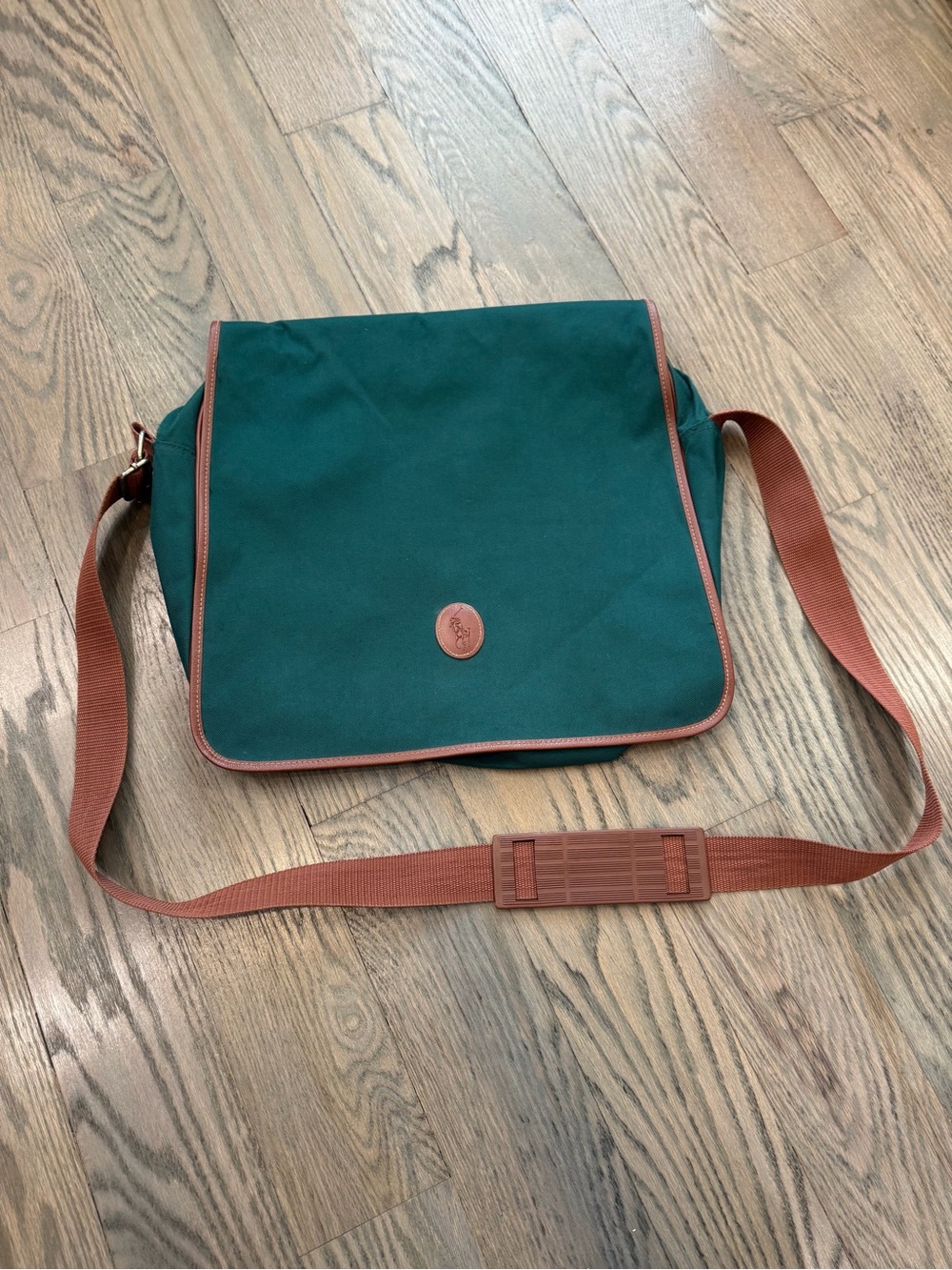 Ralph Lauren Green Canvas Messenger Bag with Brown Trim ~ USED